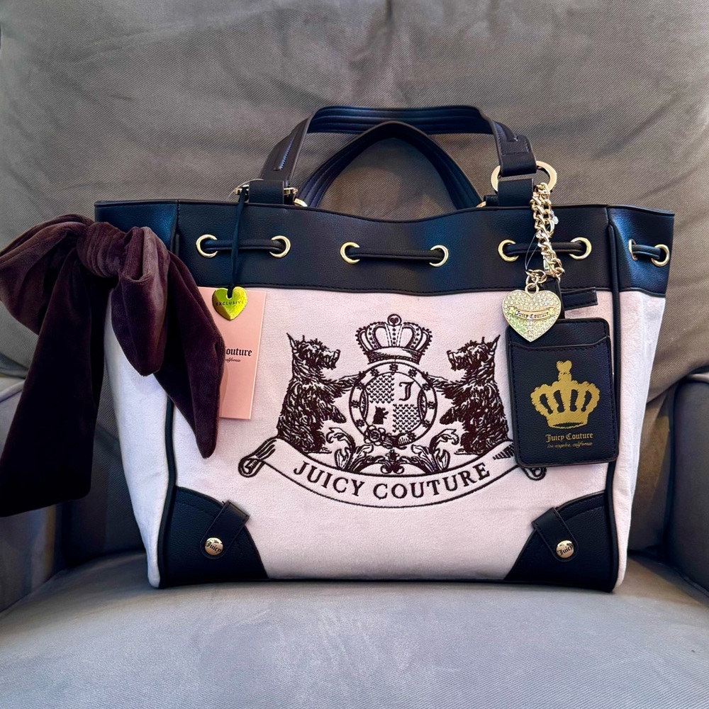 New Juicy Couture Classic Scottie Dog Chiffon Pink Daydreamer Tote/Bag